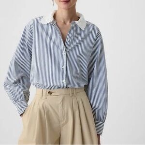 GAP x DOEN Women’s Organic Cotton Big Shirt with White Eyelet Collar Size L